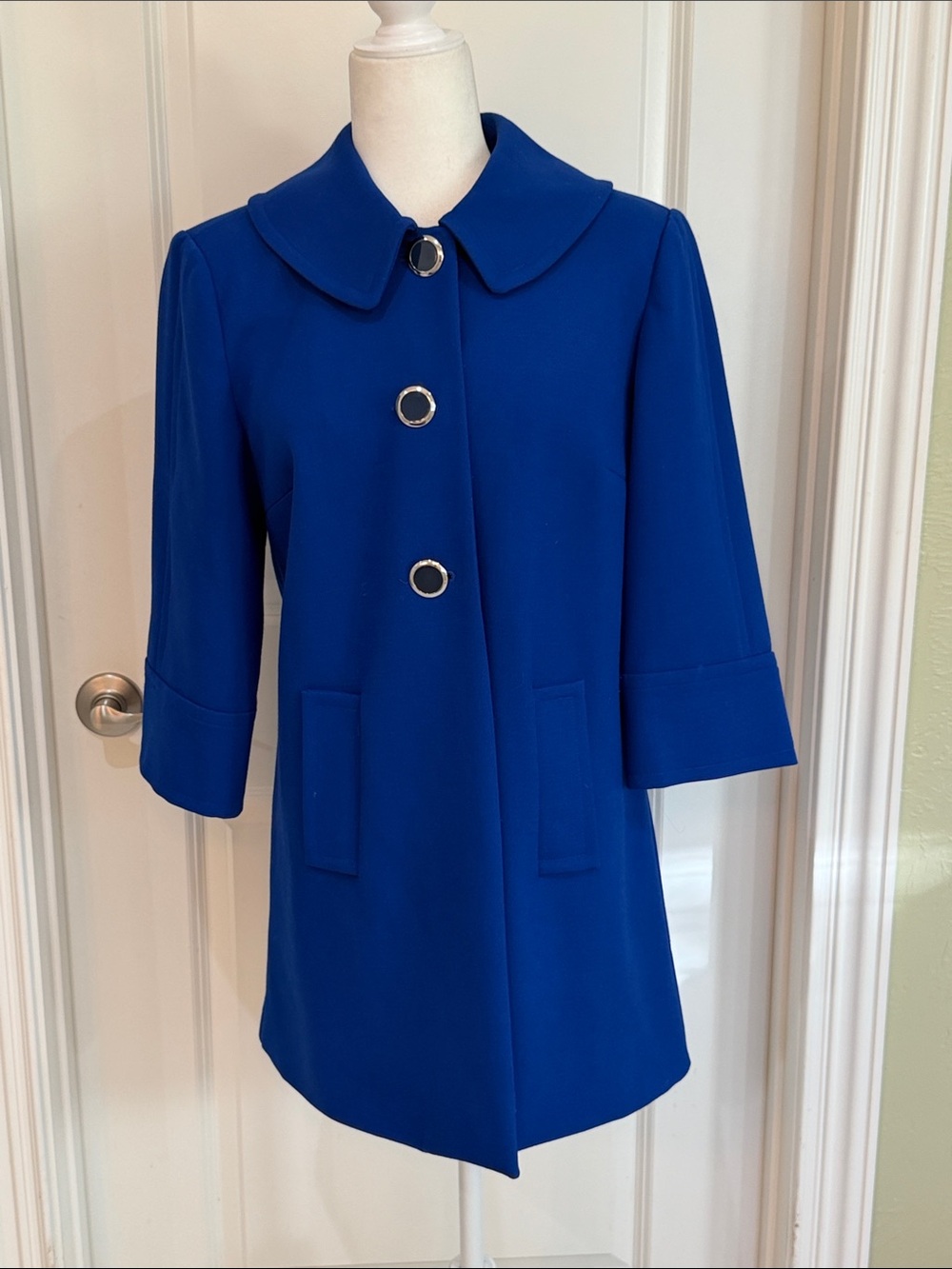 Royal Blue Women's Coat Jacket 3/4 Sleeve